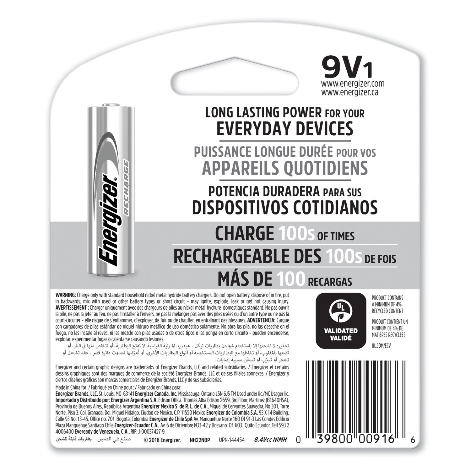 Energizer NiMH Rechargeable 9V Batteries