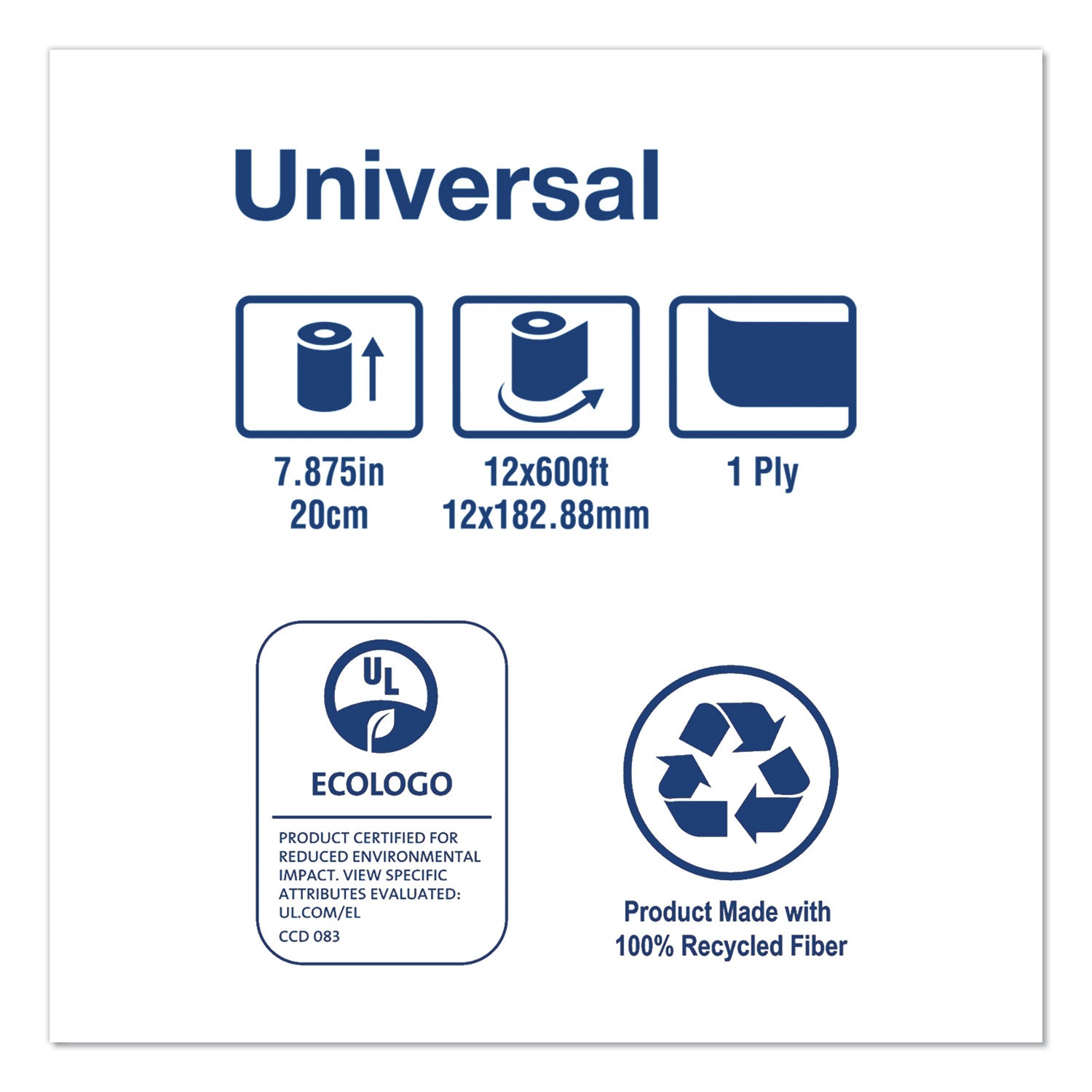 Tork Universal Hand Towel Roll, 7.88" x 600 ft, White, 12 Rolls/Carton