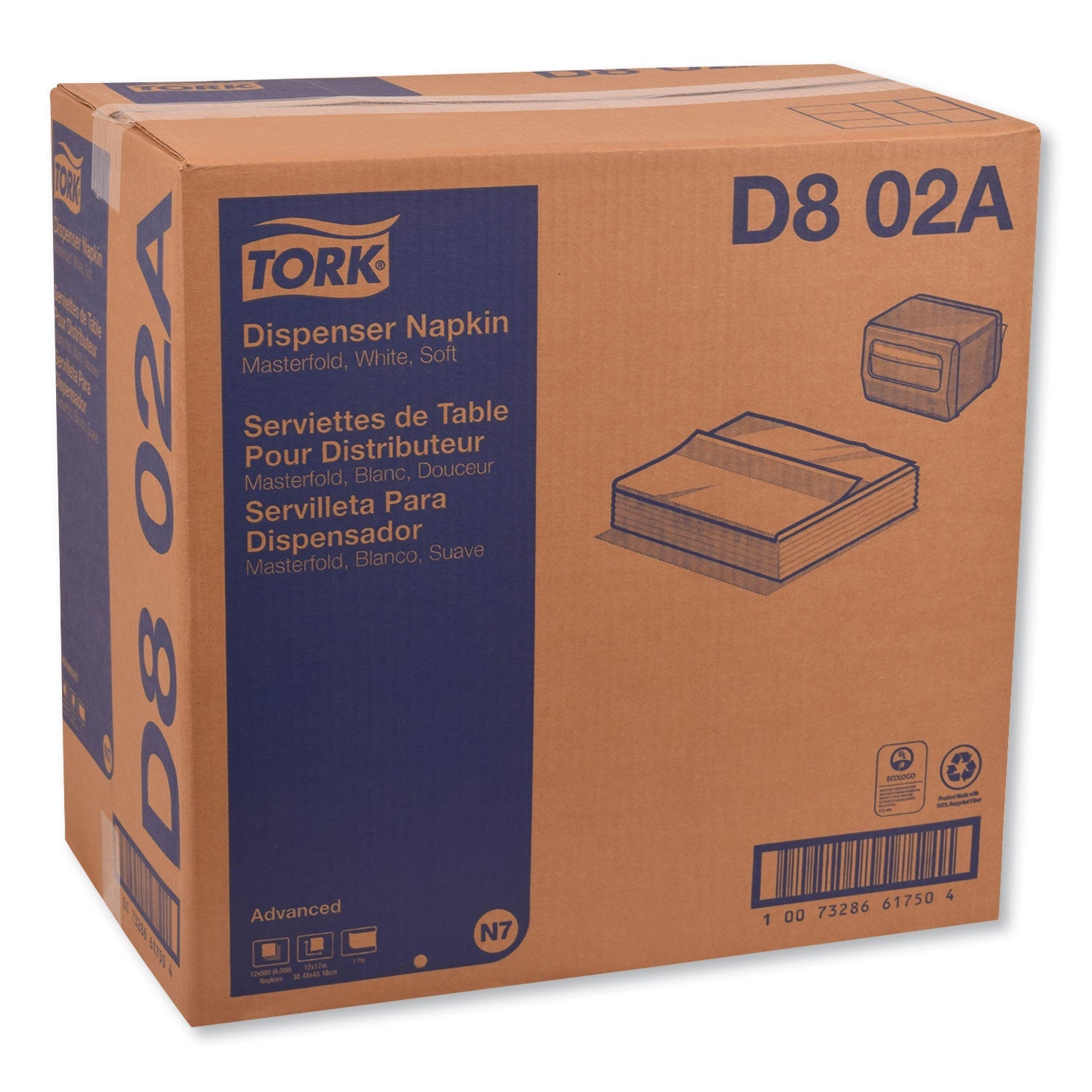 Tork Advanced Masterfold Dispenser Napkins, 1-Ply,12" x 17", White, 6000/Carton