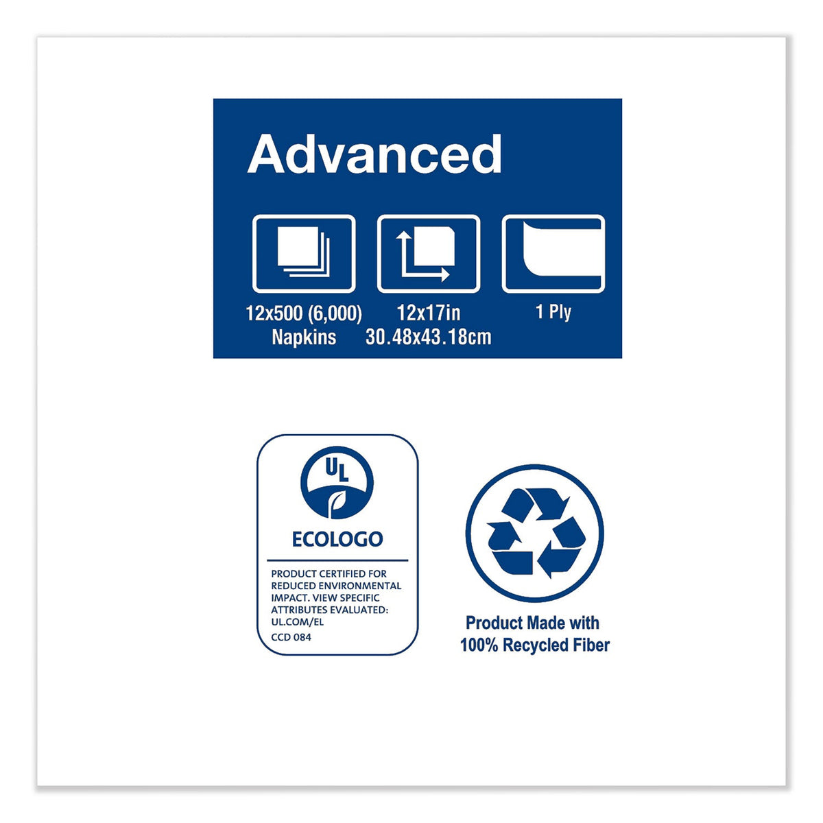 Tork Advanced Masterfold Dispenser Napkins, 1-Ply,12" x 17", White, 6000/Carton