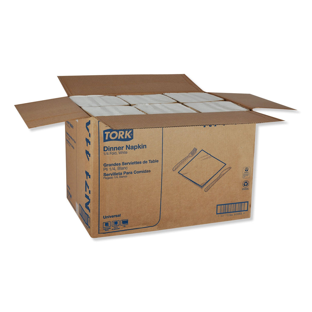 Tork Universal Dinner Napkins, 1-Ply, 17" x 17", 1/4 Fold, White, 4008/Carton