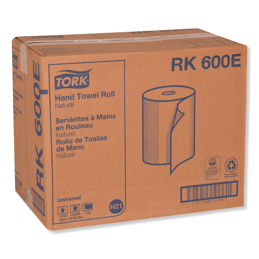 Tork Universal Hardwound Roll Towel, 1-Ply, 7.88" x 600 ft, Natural, 12/Carton