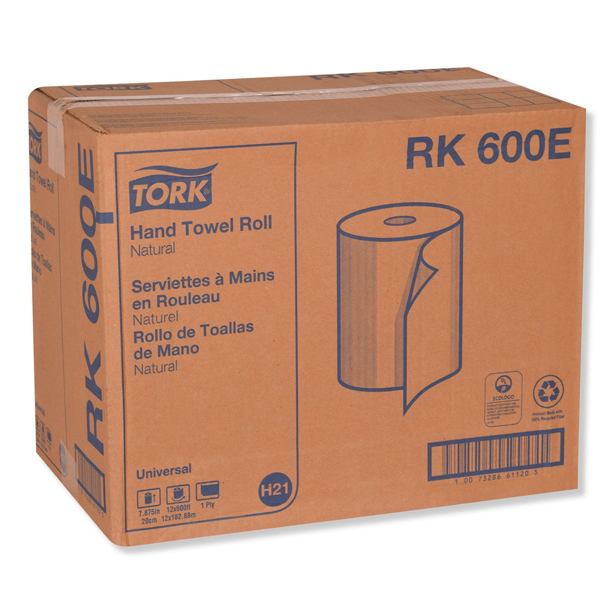 Tork Universal Hardwound Roll Towel, 1-Ply, 7.88" x 600 ft, Natural, 12/Carton