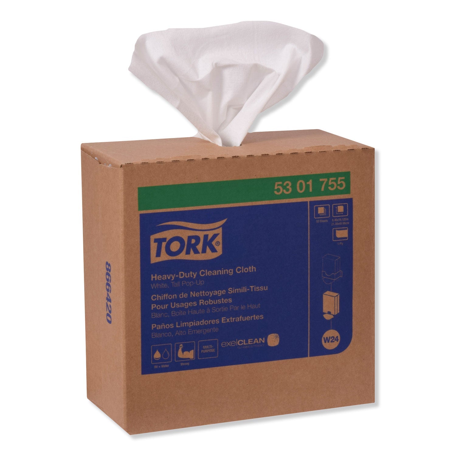 Tork Heavy-Duty Cleaning Cloth, 8.46 x 16.13, White, 80/Box, 5 Boxes/Carton