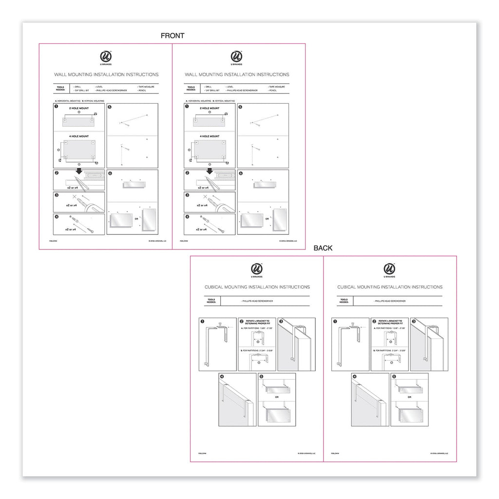 U Brands Cubicle Glass Dry Erase Board, 12 x 12, White
