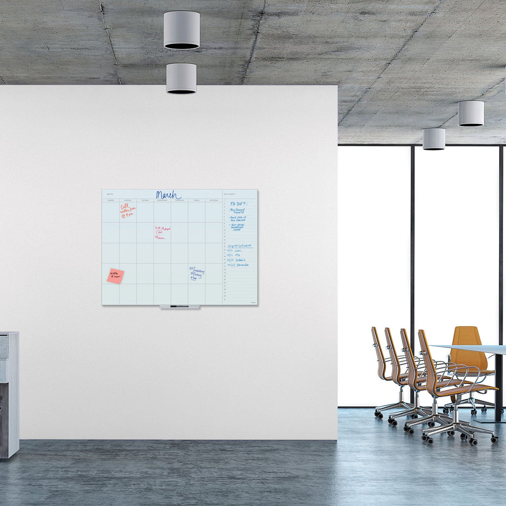 U Brands Floating Glass Dry Erase Undated One Month Calendar, 48 x 36, White