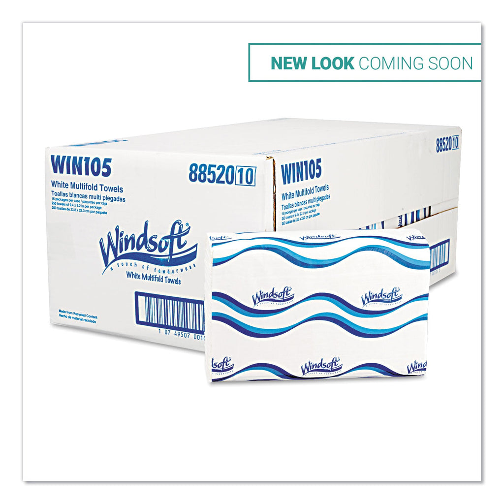 Windsoft Multifold Paper Towels, 1-Ply, White, 9.25 x 9.5, 250/Pack, 16 Packs/Carton