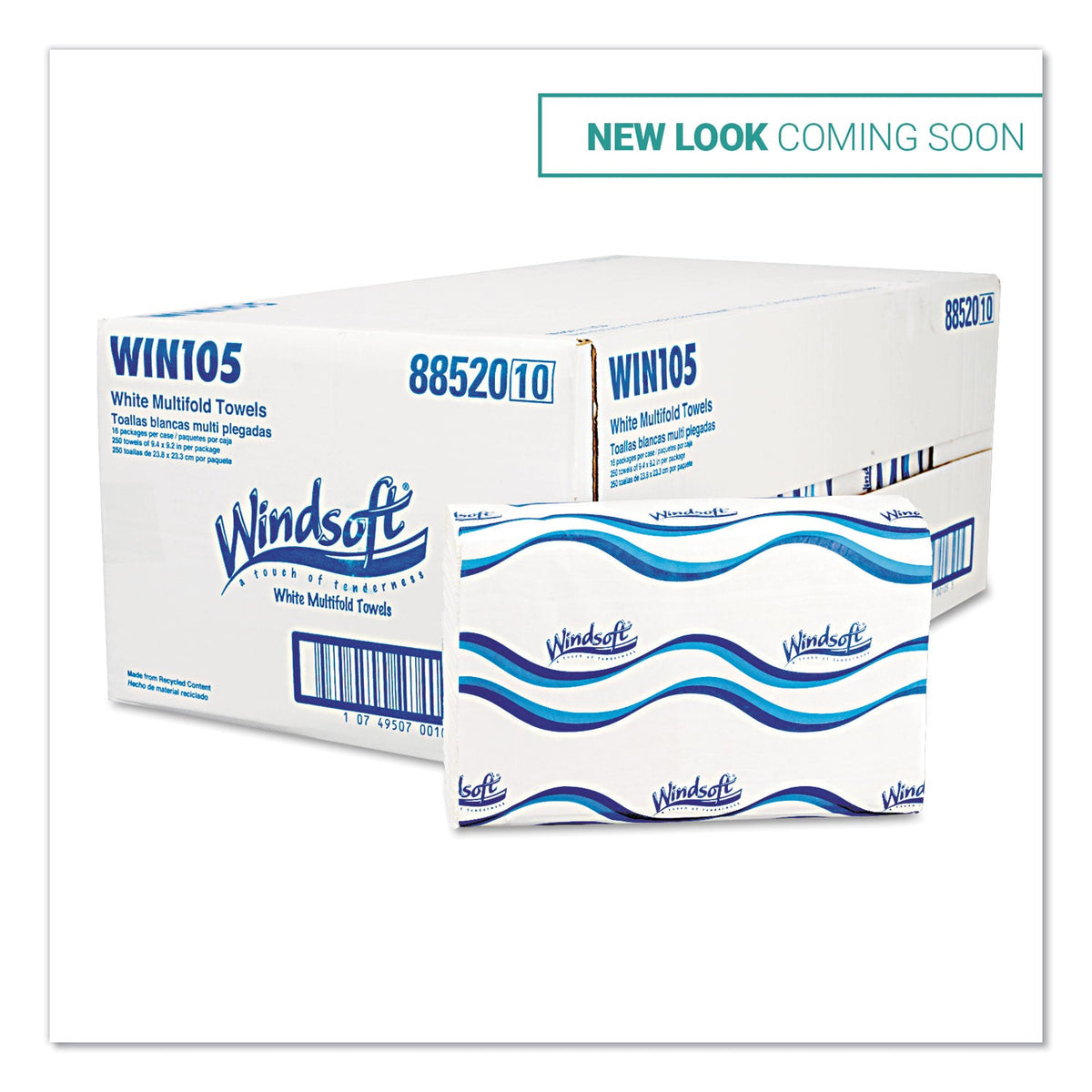 Windsoft Multifold Paper Towels, 1-Ply, White, 9.25 x 9.5, 250/Pack, 16 Packs/Carton