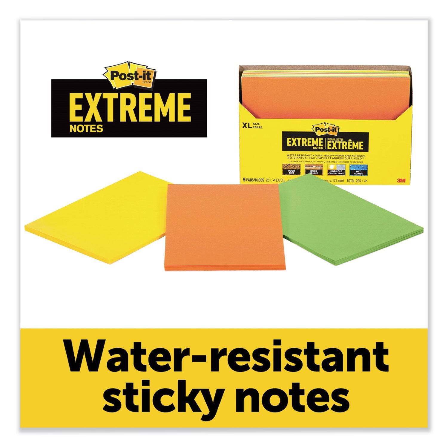 Post-it XL Notes with Extreme Flat Pad Holder, 4.5" x 6.75", Assorted Colors, 25 Sheets/Pad, 9 Pads/Pack