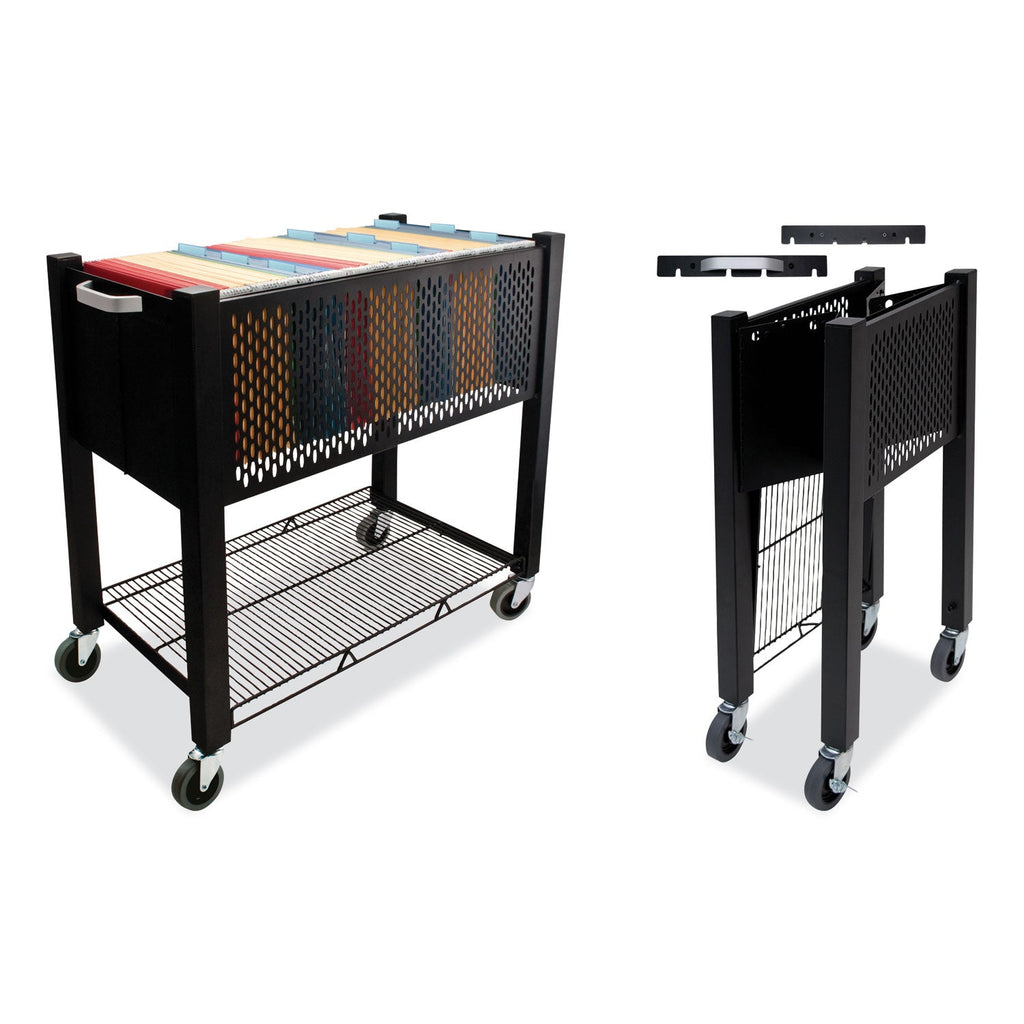 Vertiflex InstaCart File Cart, Metal, 1 Shelf, 1 Bin, 14.25" x 28.5" x 27.75", Black