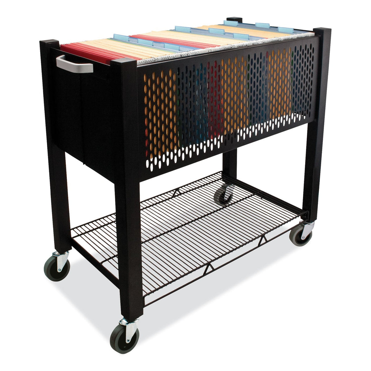 Vertiflex InstaCart File Cart, Metal, 1 Shelf, 1 Bin, 14.25" x 28.5" x 27.75", Black
