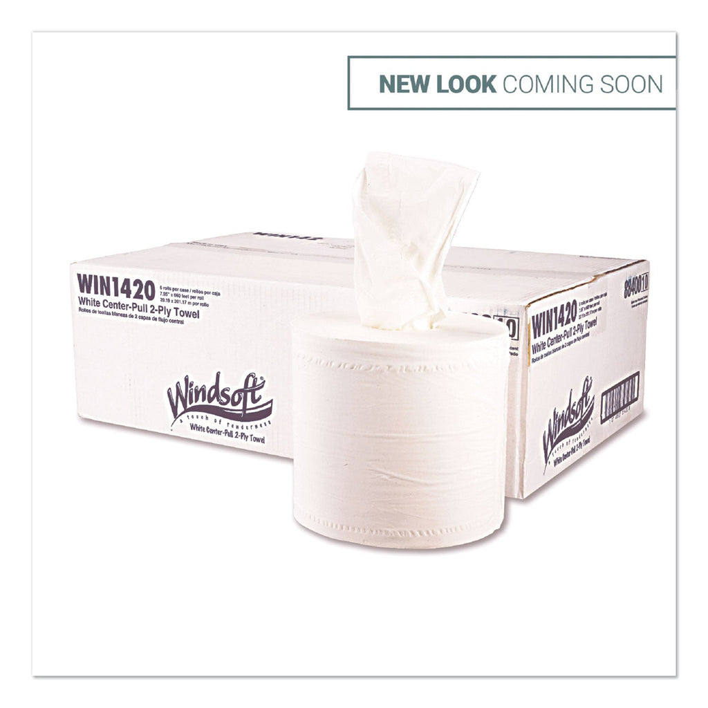 Windsoft Center-Flow Perforated Paper Towel Roll, 7.3 x 15, White, 6 Rolls/Carton