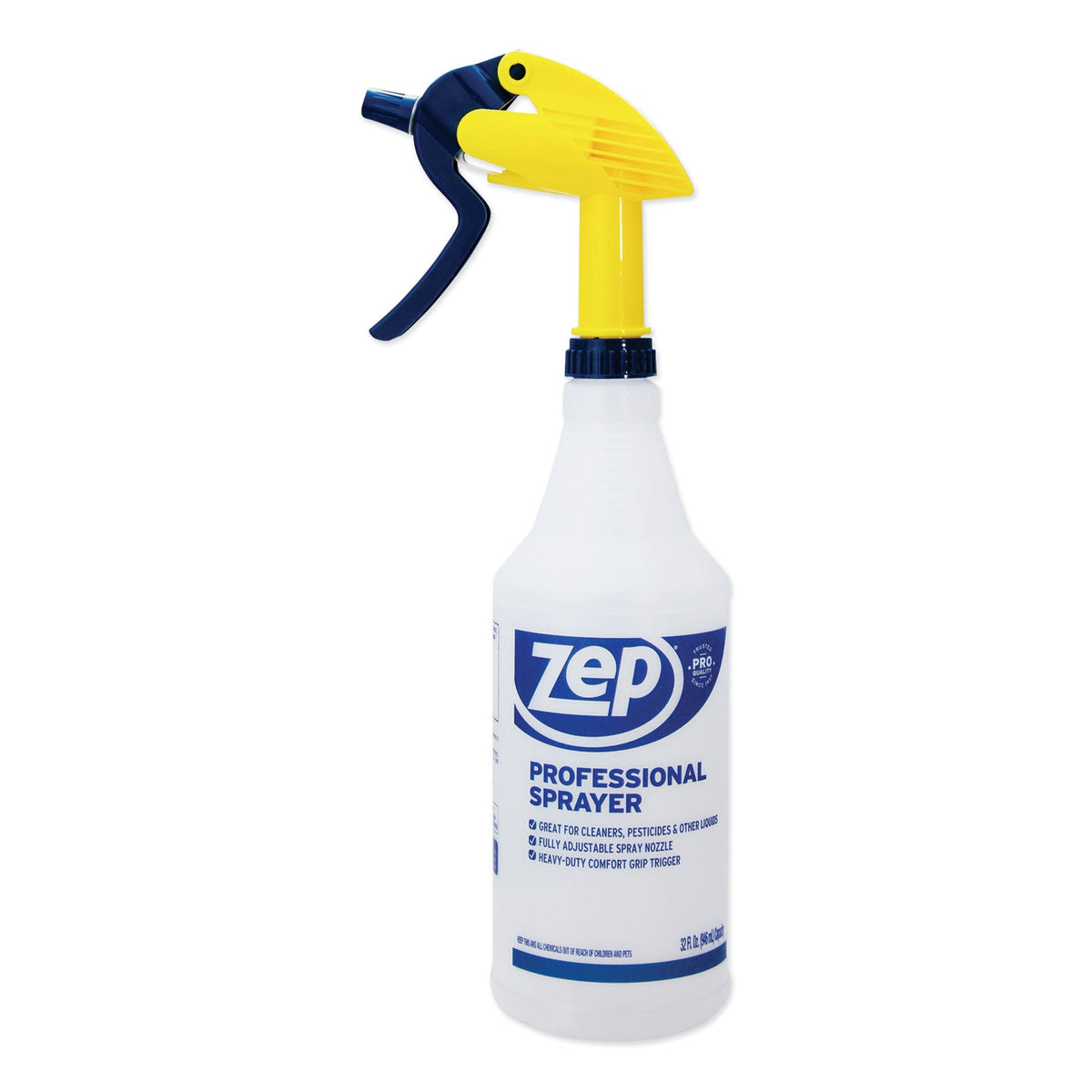Zep Commercial Professional Spray Bottle, 32 oz, Blue/Gold/Clear, 36/Carton
