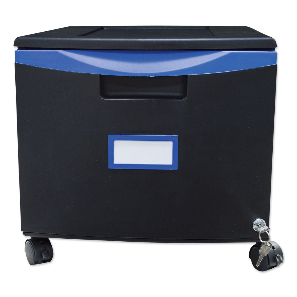Storex Single-Drawer Mobile Filing Cabinet, 1 Legal/Letter-Size File Drawer, Black/Blue, 14.75" x 18.25" x 12.75"
