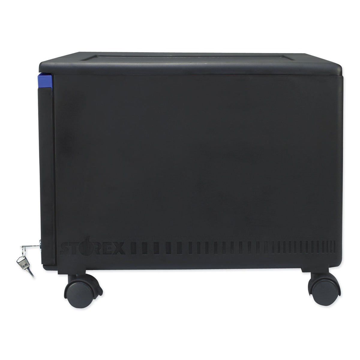 Storex Single-Drawer Mobile Filing Cabinet, 1 Legal/Letter-Size File Drawer, Black/Blue, 14.75" x 18.25" x 12.75"