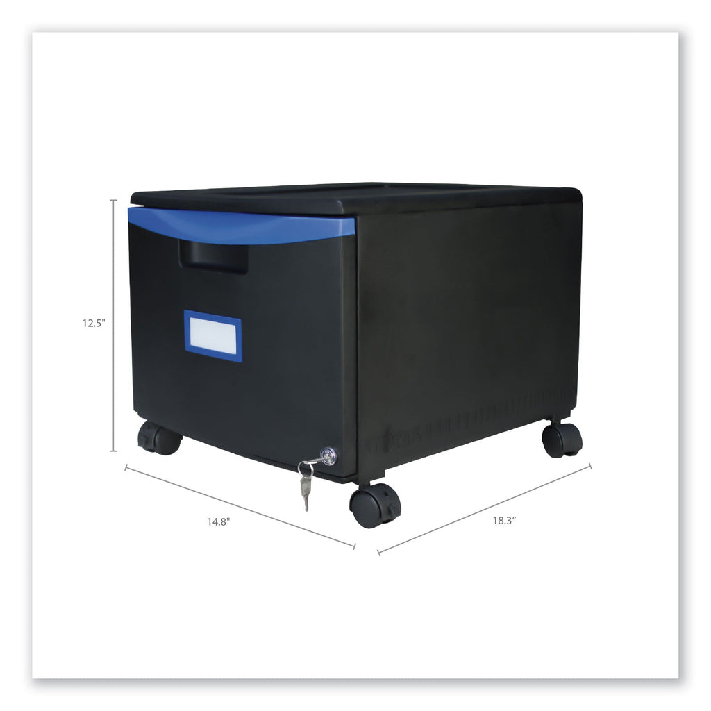 Storex Single-Drawer Mobile Filing Cabinet, 1 Legal/Letter-Size File Drawer, Black/Blue, 14.75" x 18.25" x 12.75"