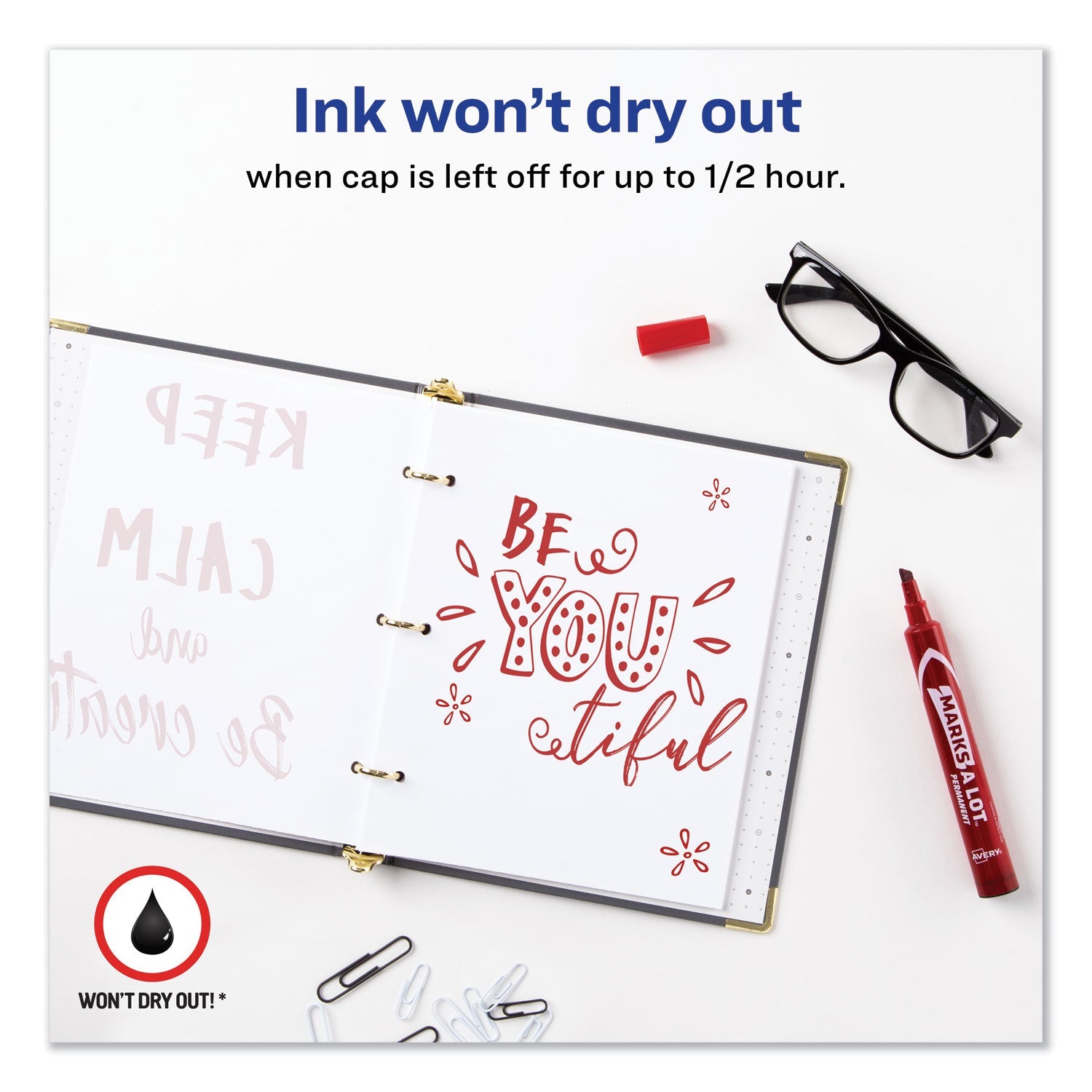 Avery MARKS A LOT Large Desk-Style Permanent Marker, Broad Chisel Tip, Red, Dozen (8887)