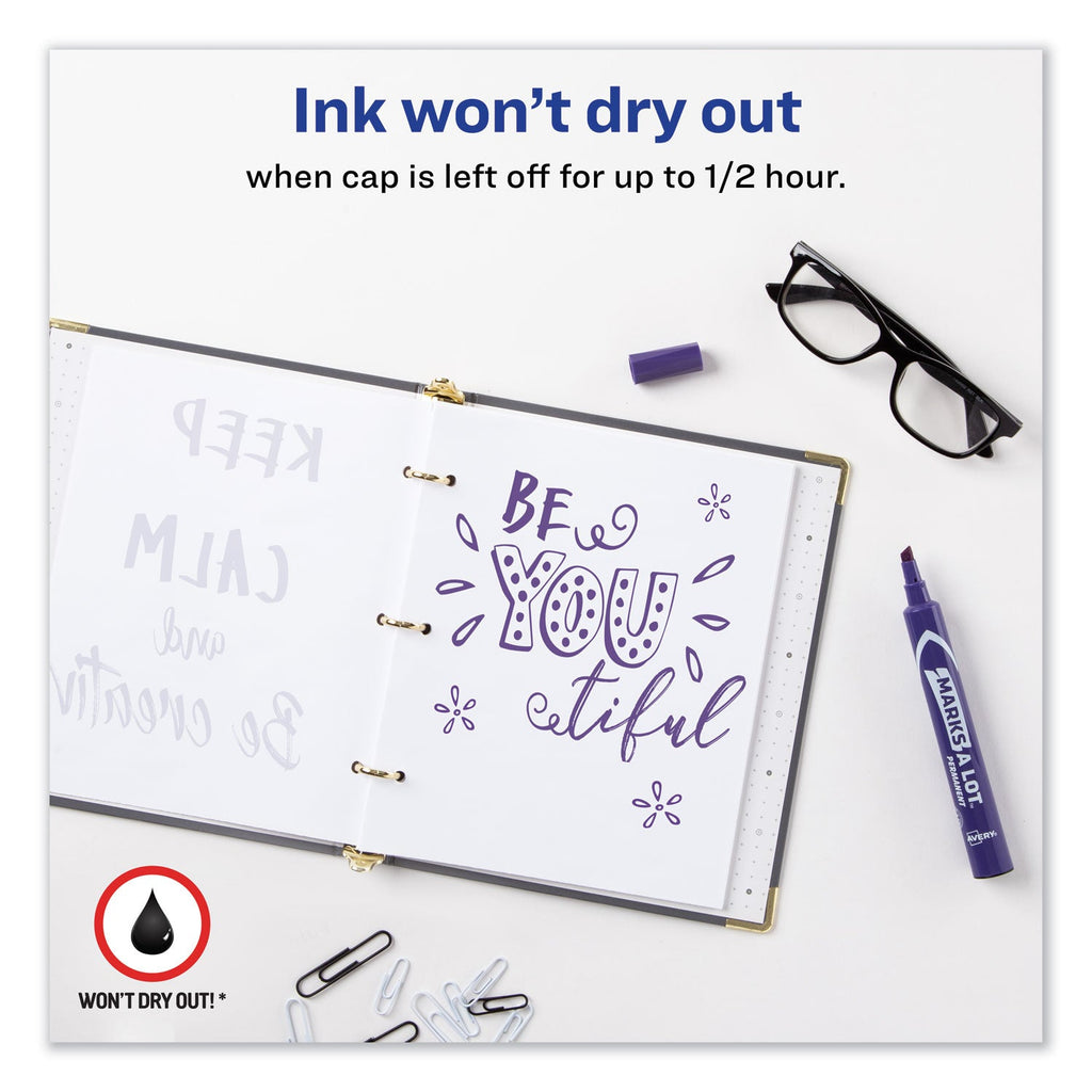 Avery MARKS A LOT Large Desk-Style Permanent Marker, Broad Chisel Tip, Purple, Dozen (8884)