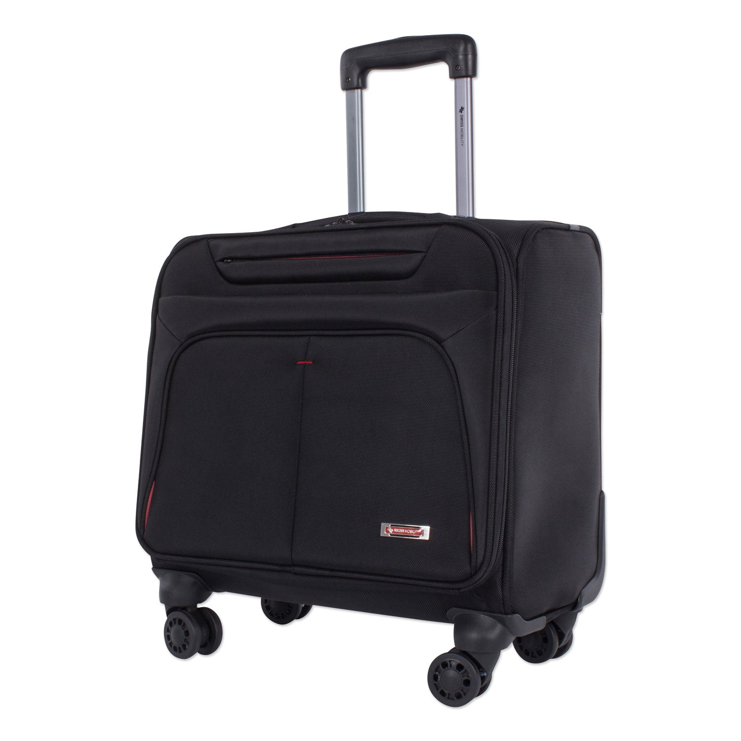 Swiss Mobility Purpose Overnight Business Case On Spinner Wheels, Fits Devices Up to 15.6", Polyester, 9.5 x 9.5 x 17.5, Black