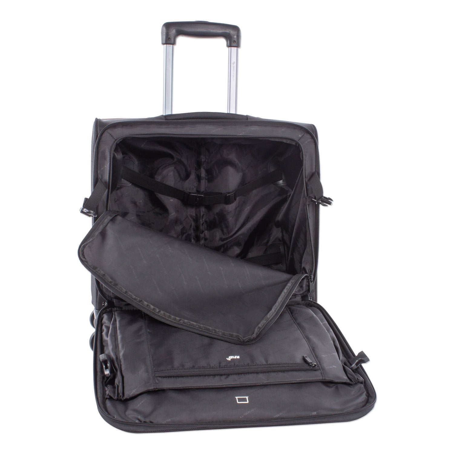 Swiss Mobility Purpose Overnight Business Case On Spinner Wheels, Fits Devices Up to 15.6", Polyester, 9.5 x 9.5 x 17.5, Black