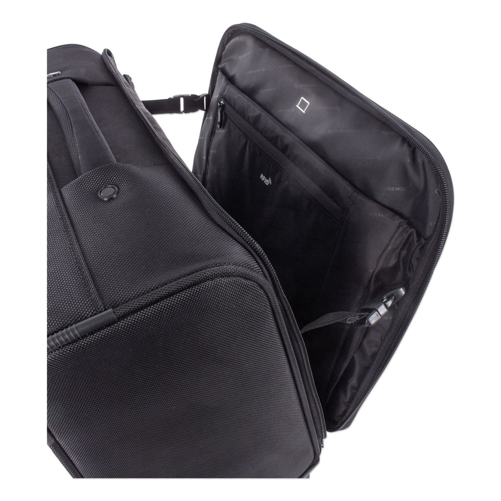 Swiss Mobility Purpose Overnight Business Case On Spinner Wheels, Fits Devices Up to 15.6", Polyester, 9.5 x 9.5 x 17.5, Black