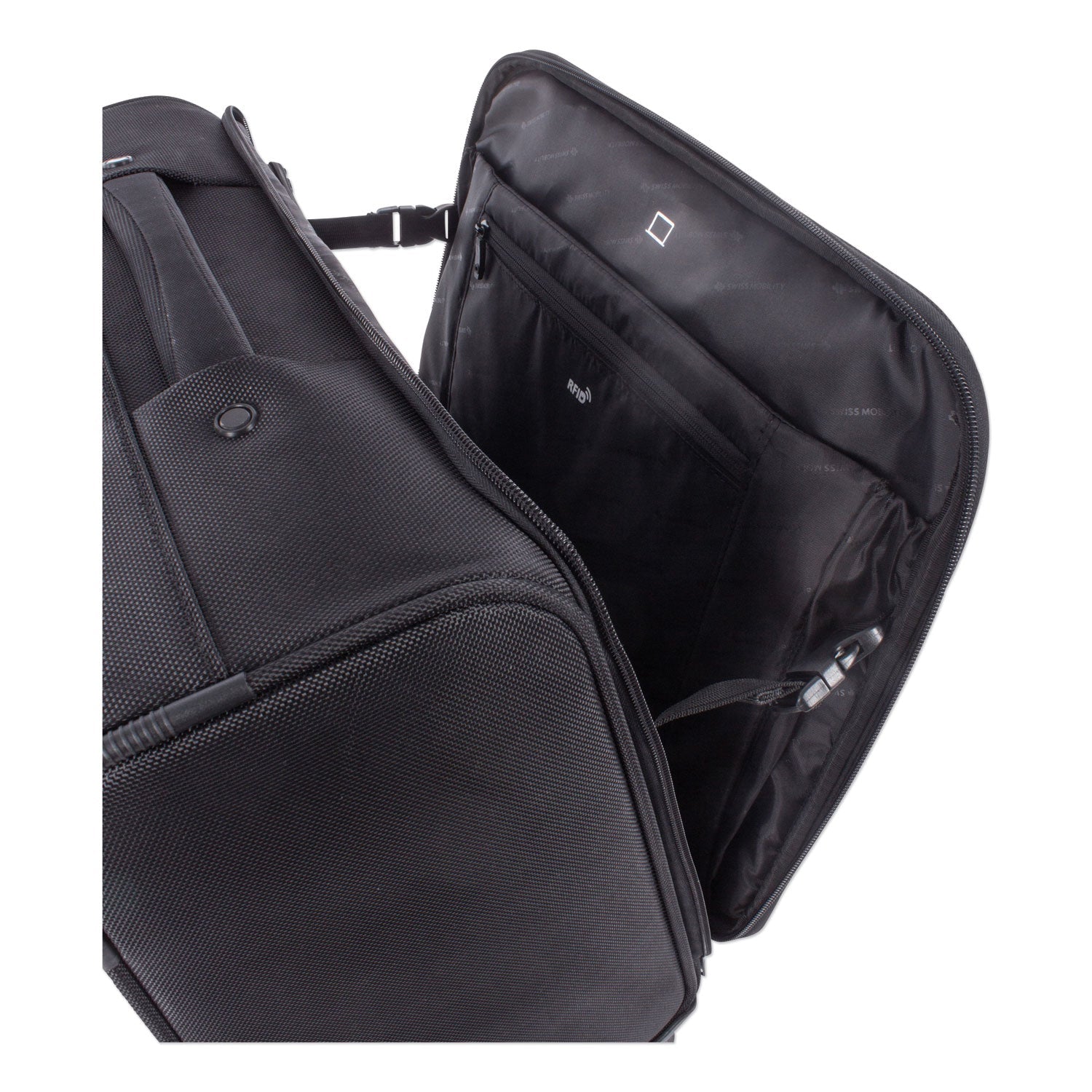 Swiss Mobility Purpose Overnight Business Case On Spinner Wheels, Fits Devices Up to 15.6", Polyester, 9.5 x 9.5 x 17.5, Black