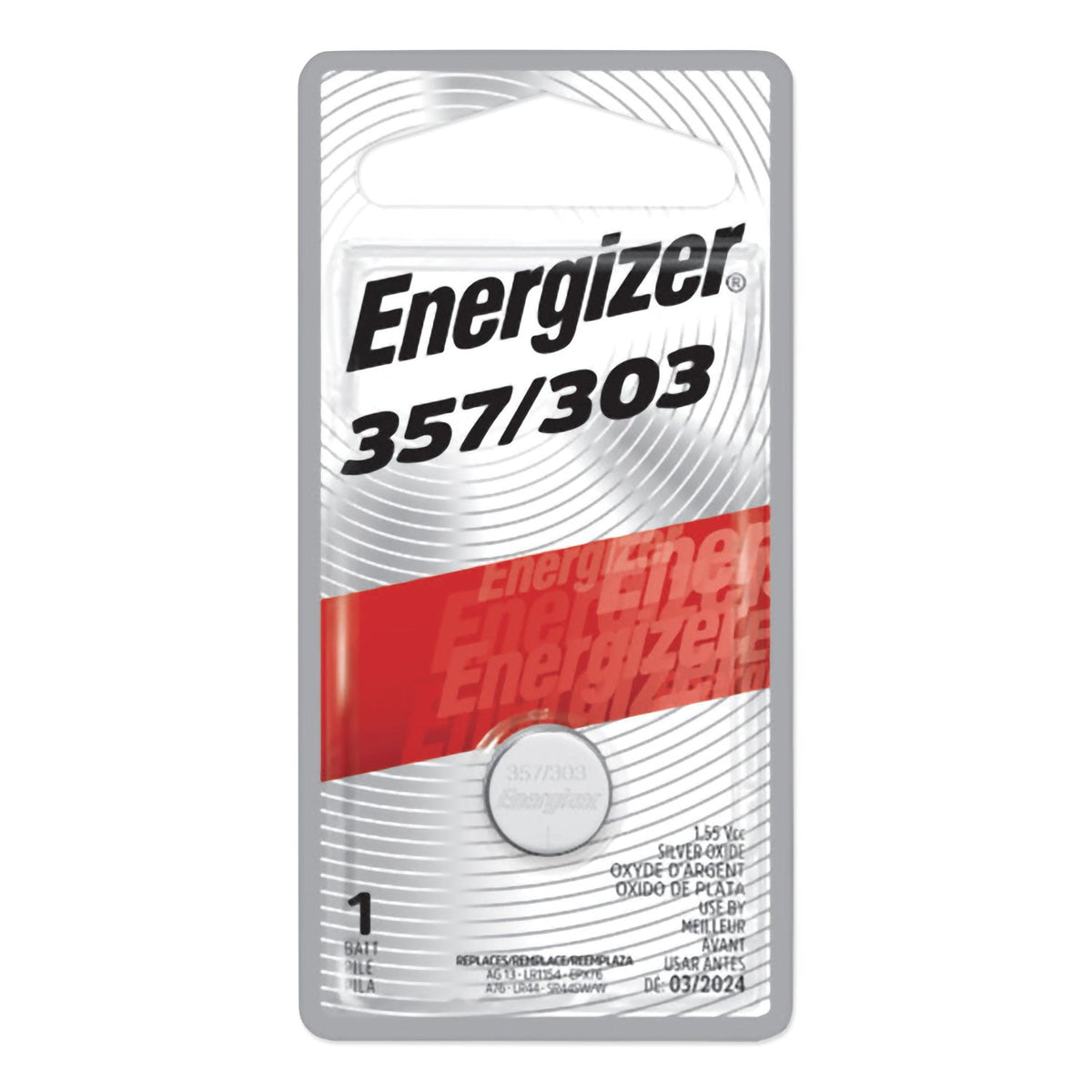 Energizer 357/303 Silver Oxide Button Cell Battery, 1.5 V