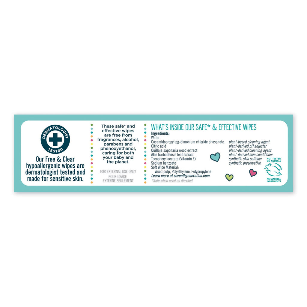 Seventh Generation Free and Clear Baby Wipes, Refill, 7 x 7, Unscented, White, 256/Pack