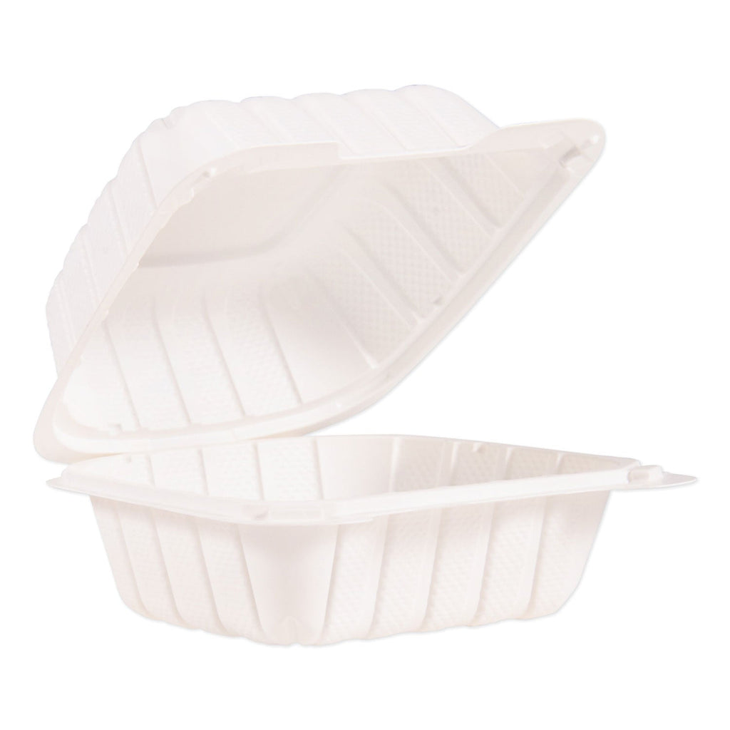 ProPlanet Hinged Lid Containers, 6 x 6.3 x 3.3, White, Plastic, 400/Carton