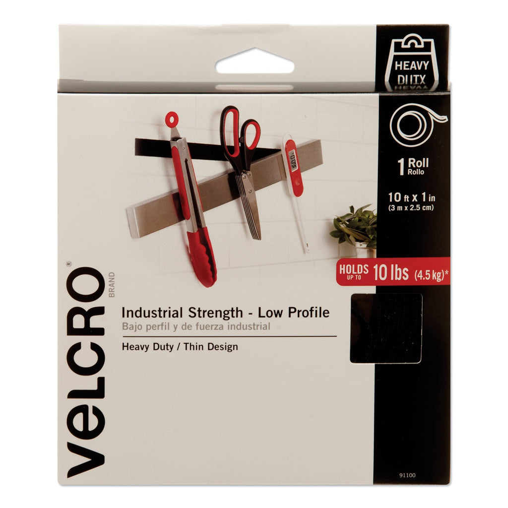 VELCRO Low-Profile Industrial-Strength Heavy-Duty Fasteners, 1" x 10 ft, Black