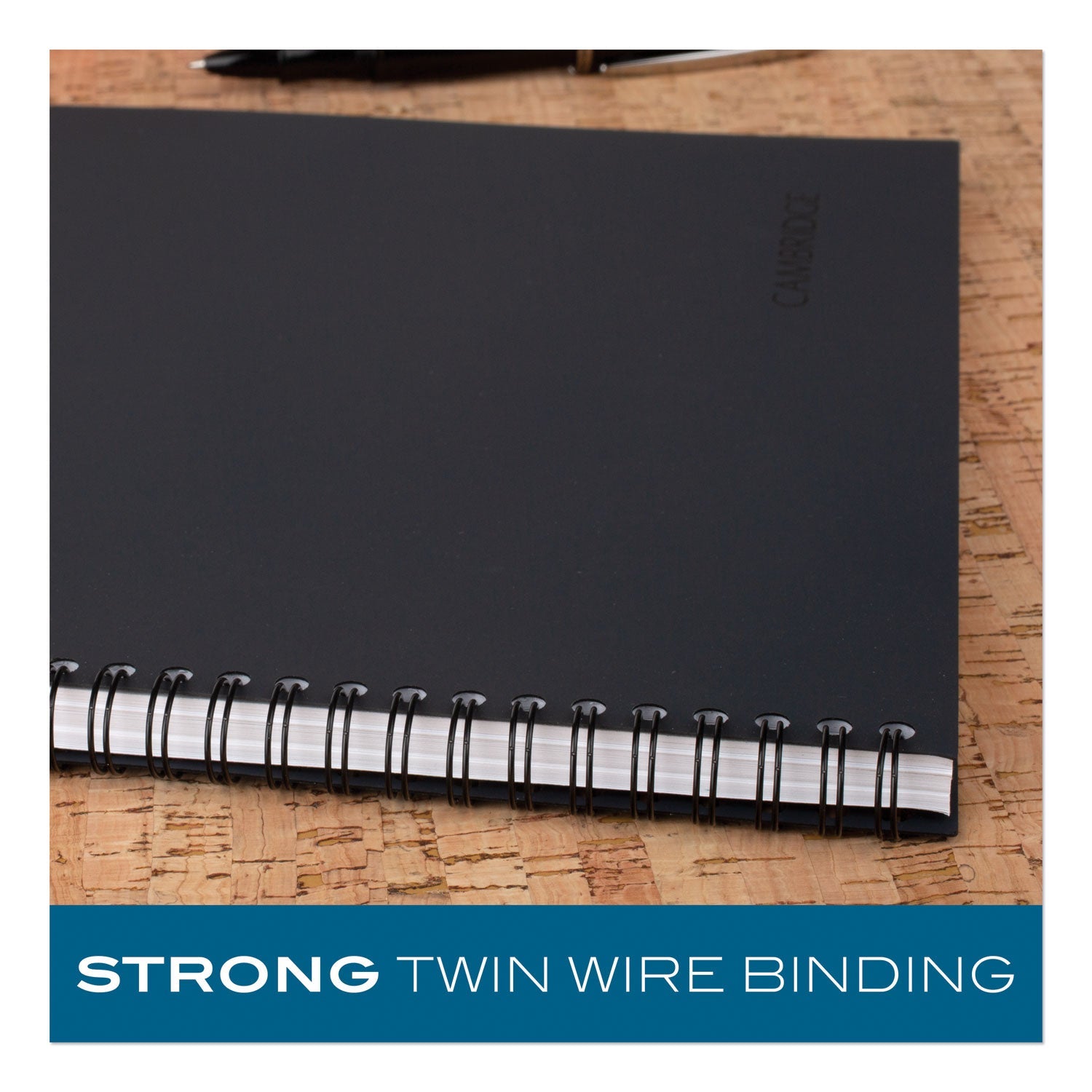 Cambridge Wirebound Business Notebook, 1 Subject, Wide/Legal Rule, Black Cover, 11 x 8.5, 80 Sheets