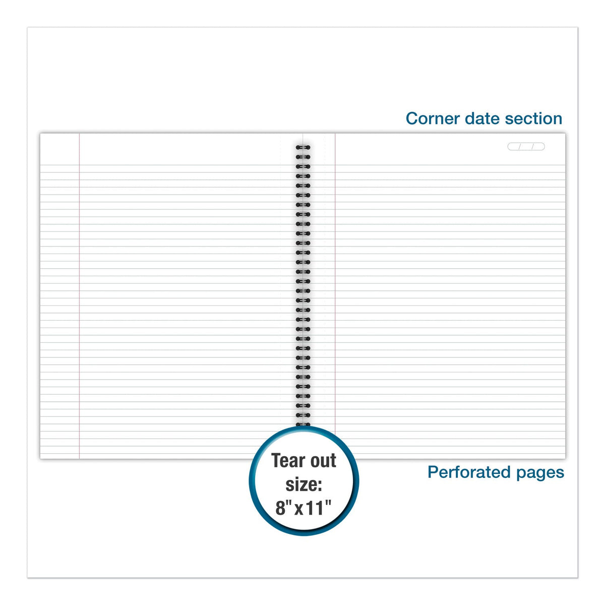Cambridge Wirebound Business Notebook, 1 Subject, Wide/Legal Rule, Black Cover, 11 x 8.5, 80 Sheets