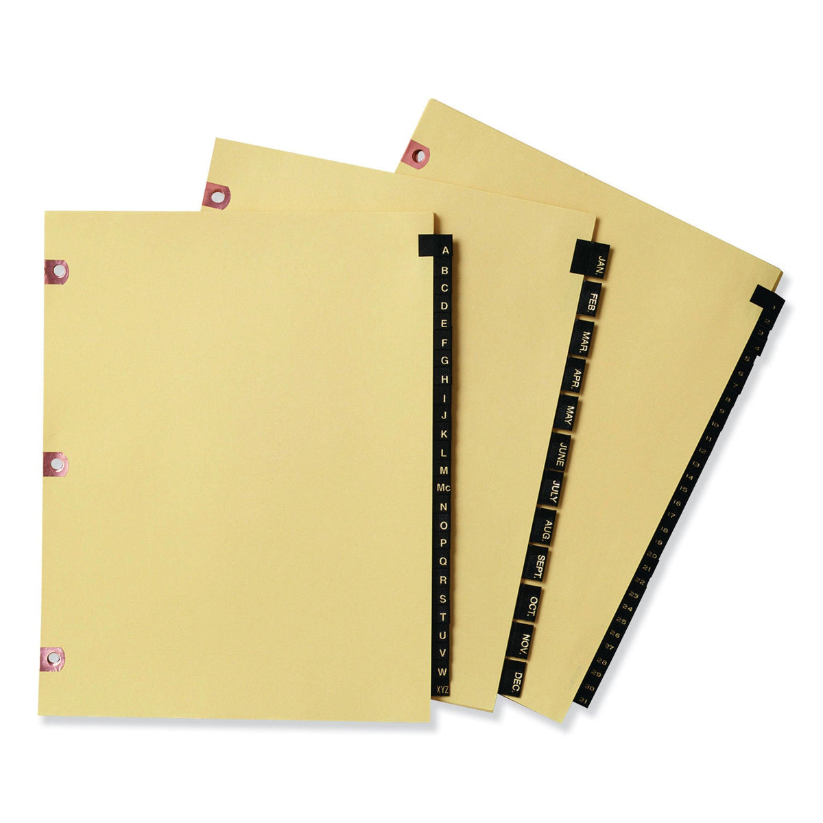 Avery Preprinted Black Leather Tab Dividers w/Copper Reinforced Holes, 25-Tab, A to Z, 11 x 8.5, Buff, 1 Set