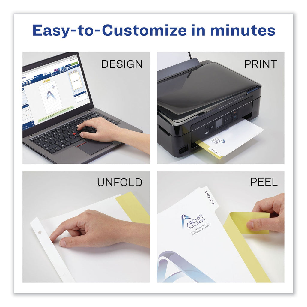 Avery Customizable Print-On Dividers, 3-Hole Punched, 5-Tab, 11 x 8.5, White, 5 Sets