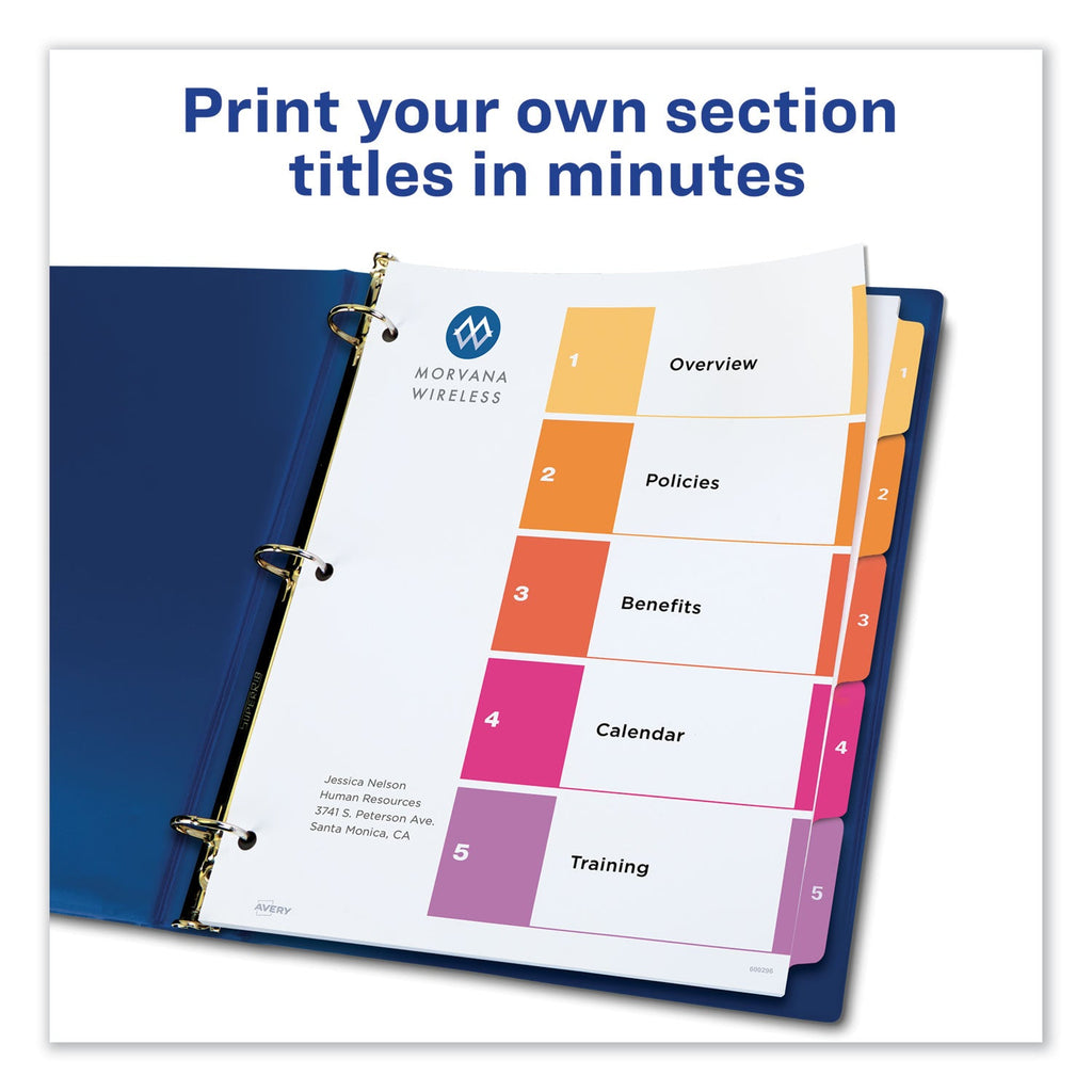 Avery Customizable Table of Contents Ready Index Dividers with Multicolor Tabs, 5-Tab, 1 to 5, 11 x 8.5, White, 3 Sets