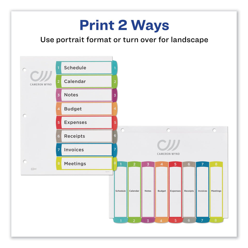Avery Customizable TOC Ready Index Multicolor Tab Dividers, 8-Tab, 1 to 8, 11 x 8.5, White, Contemporary Color Tabs, 1 Set