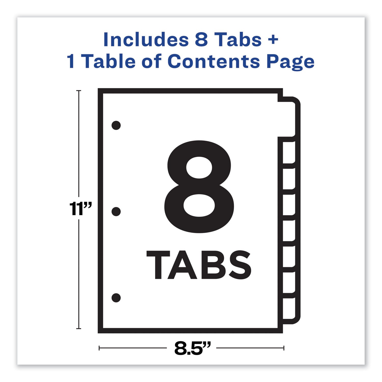 Avery Customizable TOC Ready Index Multicolor Tab Dividers, 8-Tab, 1 to 8, 11 x 8.5, White, Traditional Color Tabs, 1 Set