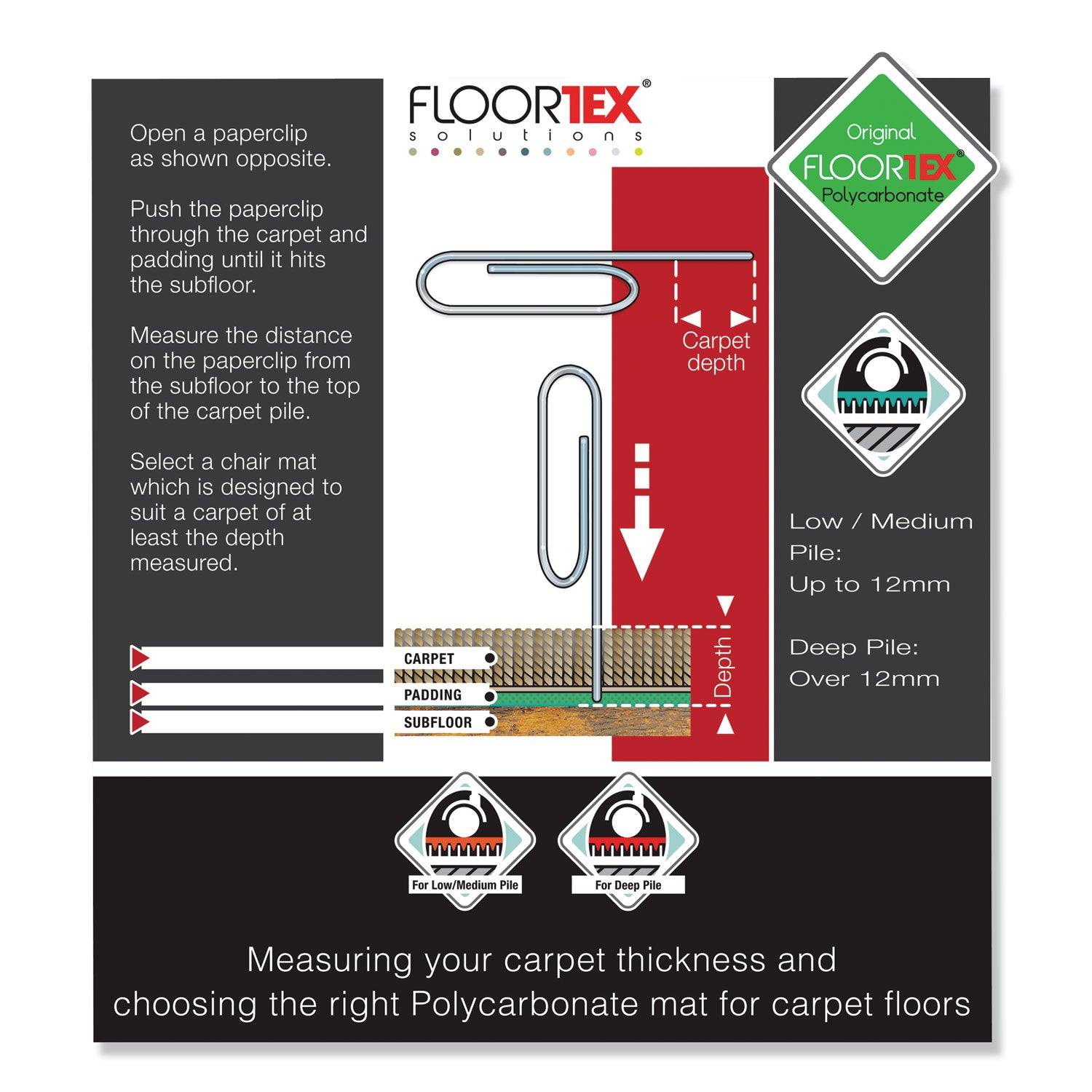 Floortex Cleartex Ultimat Polycarbonate Chair Mat for High Pile Carpets, 60 x 48, Clear
