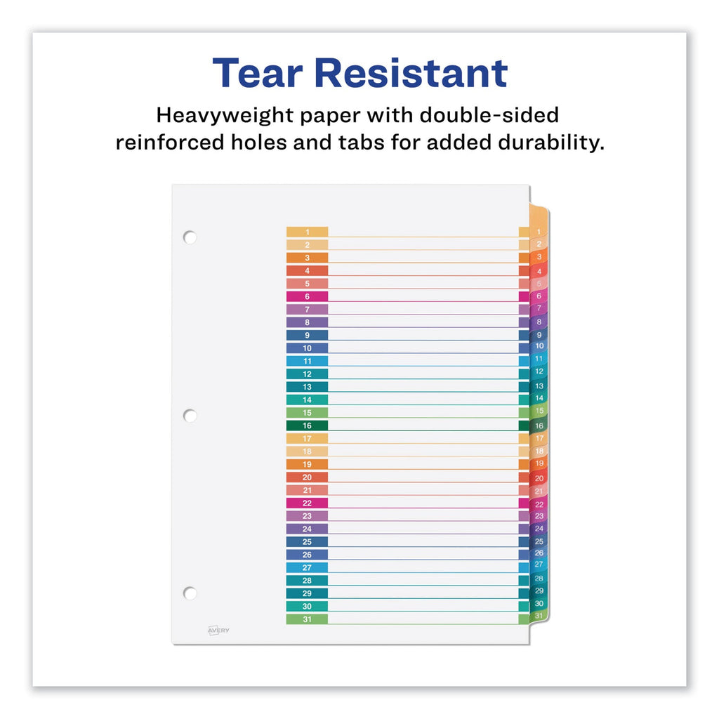 Avery Customizable Table of Contents Ready Index Dividers with Multicolor Tabs, 31-Tab, 1 to 31, 11 x 8.5, White, 1 Set