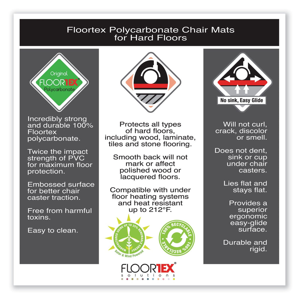 Floortex Cleartex Ultimat Polycarbonate Chair Mat for Hard Floors, 48 x 53, Clear