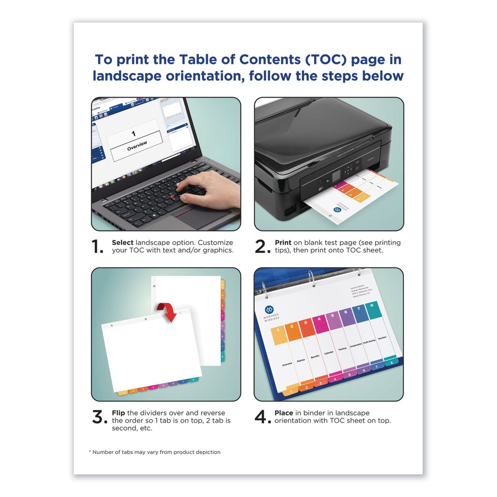 Avery Customizable Table of Contents Ready Index Dividers with Multicolor Tabs, 8-Tab, 1 to 8, 11 x 8.5, White, 3 Sets