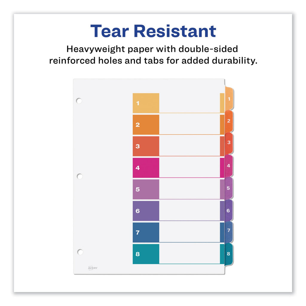 Avery Customizable TOC Ready Index Multicolor Tab Dividers, 8-Tab, 1 to 8, 11 x 8.5, White, Traditional Color Tabs, 1 Set