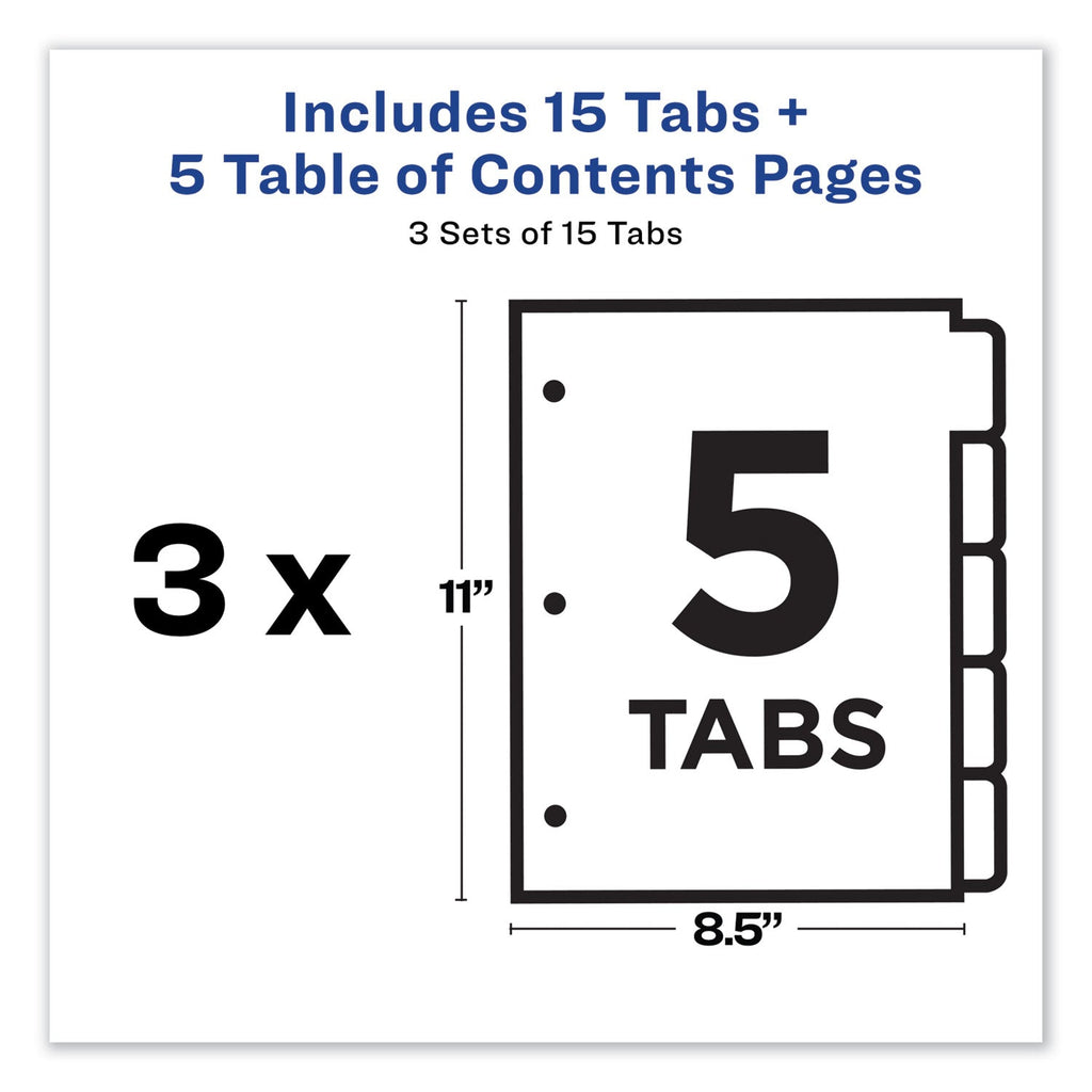Avery Customizable Table of Contents Ready Index Dividers with Multicolor Tabs, 5-Tab, 1 to 5, 11 x 8.5, White, 3 Sets