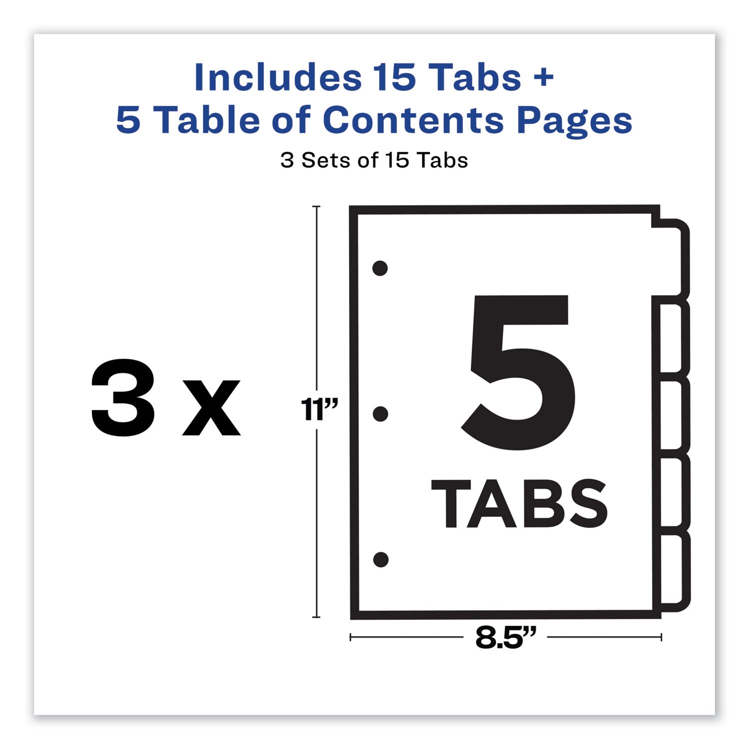 Avery Customizable Table of Contents Ready Index Dividers with Multicolor Tabs, 5-Tab, 1 to 5, 11 x 8.5, White, 3 Sets