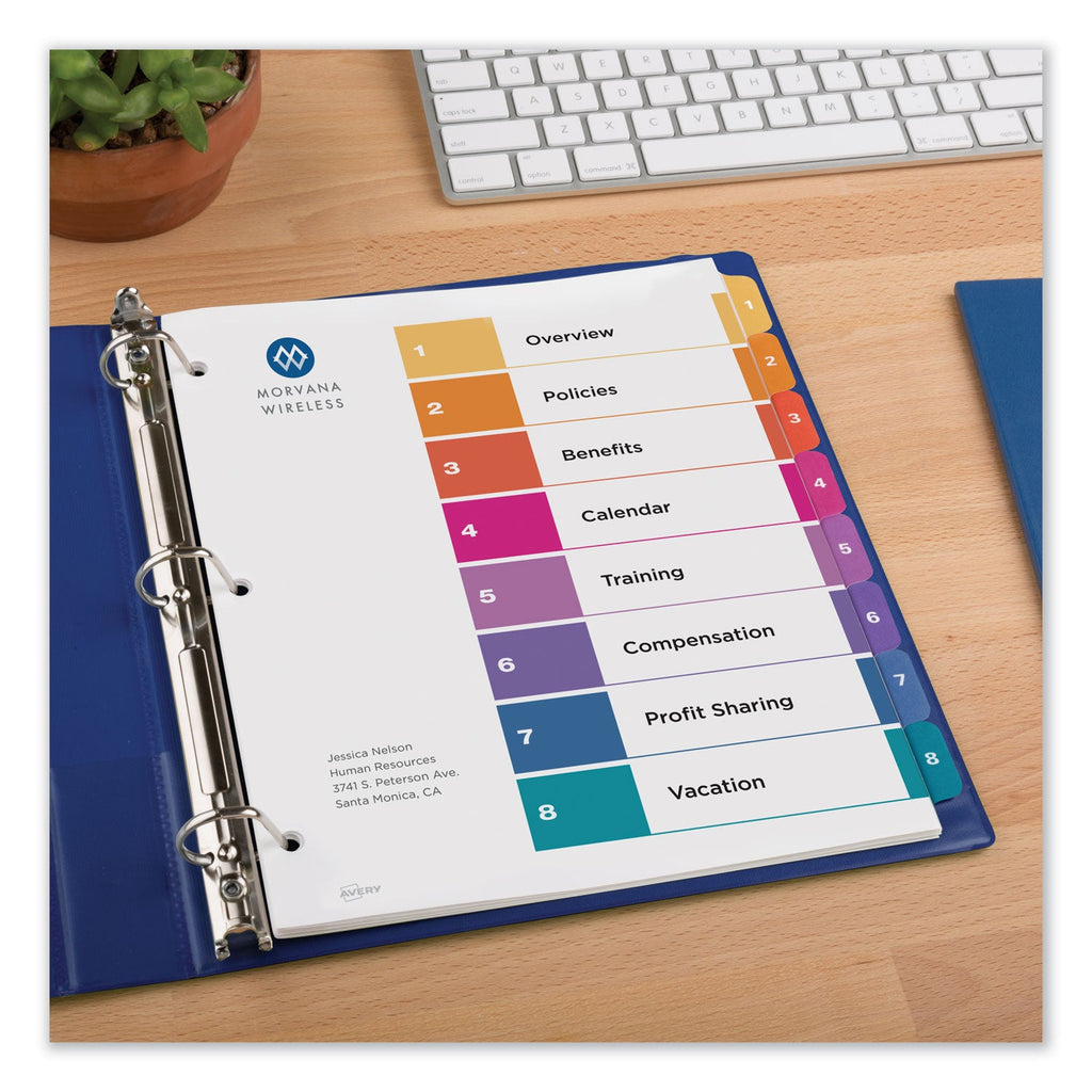 Avery Customizable TOC Ready Index Multicolor Tab Dividers, 8-Tab, 1 to 8, 11 x 8.5, White, Traditional Color Tabs, 1 Set