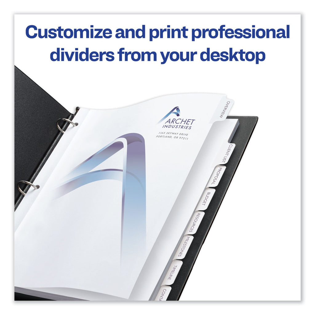 Avery Customizable Print-On Dividers, 3-Hole Punched, 8-Tab, 11 x 8.5, White, 25 Sets