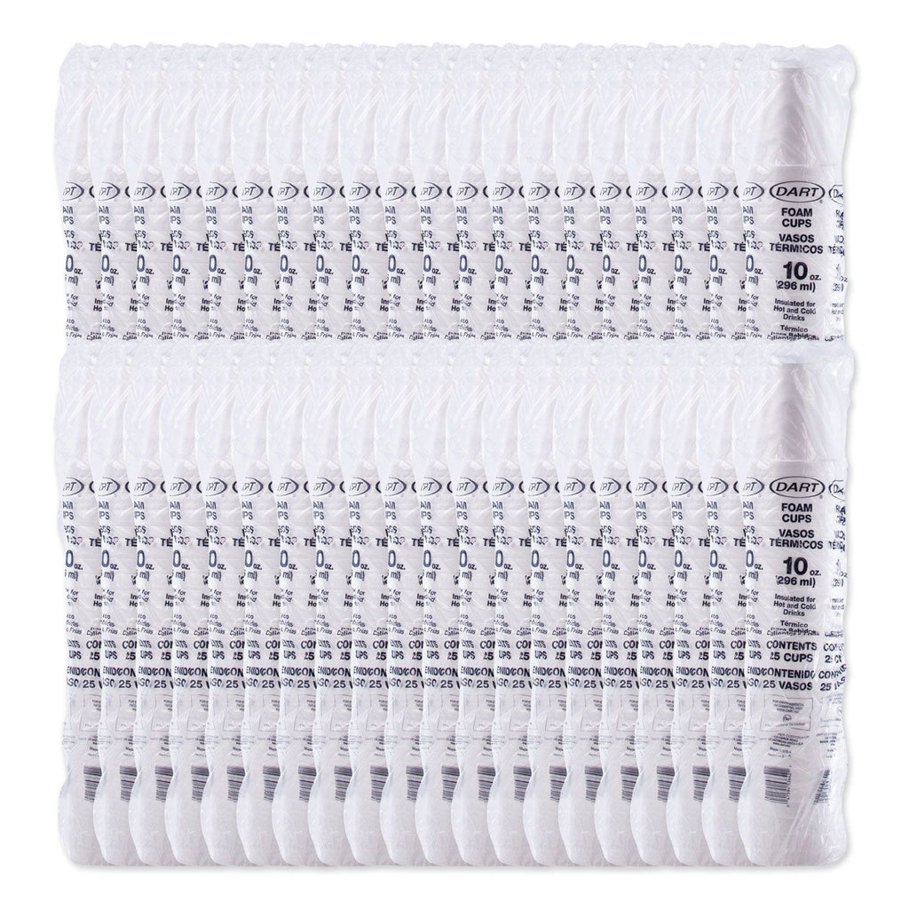Dart Foam Drink Cups, 10 oz, White, 25/Bag, 40 Bags/Carton