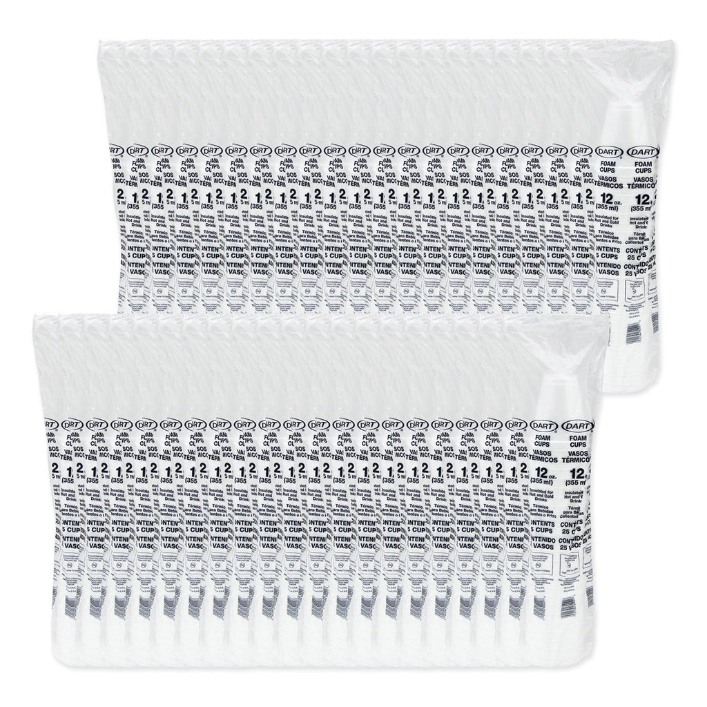 Dart Foam Drink Cups, 12 oz, White, 1,000/Carton