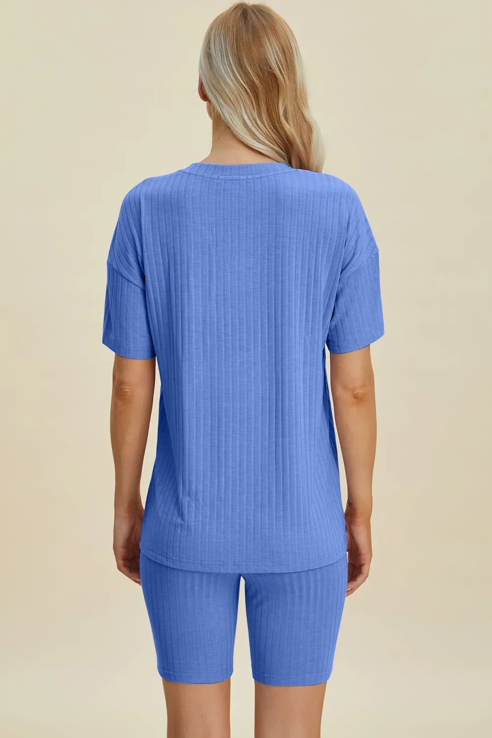 Ribbed V-Neck Short Sleeve Top and Shorts Set