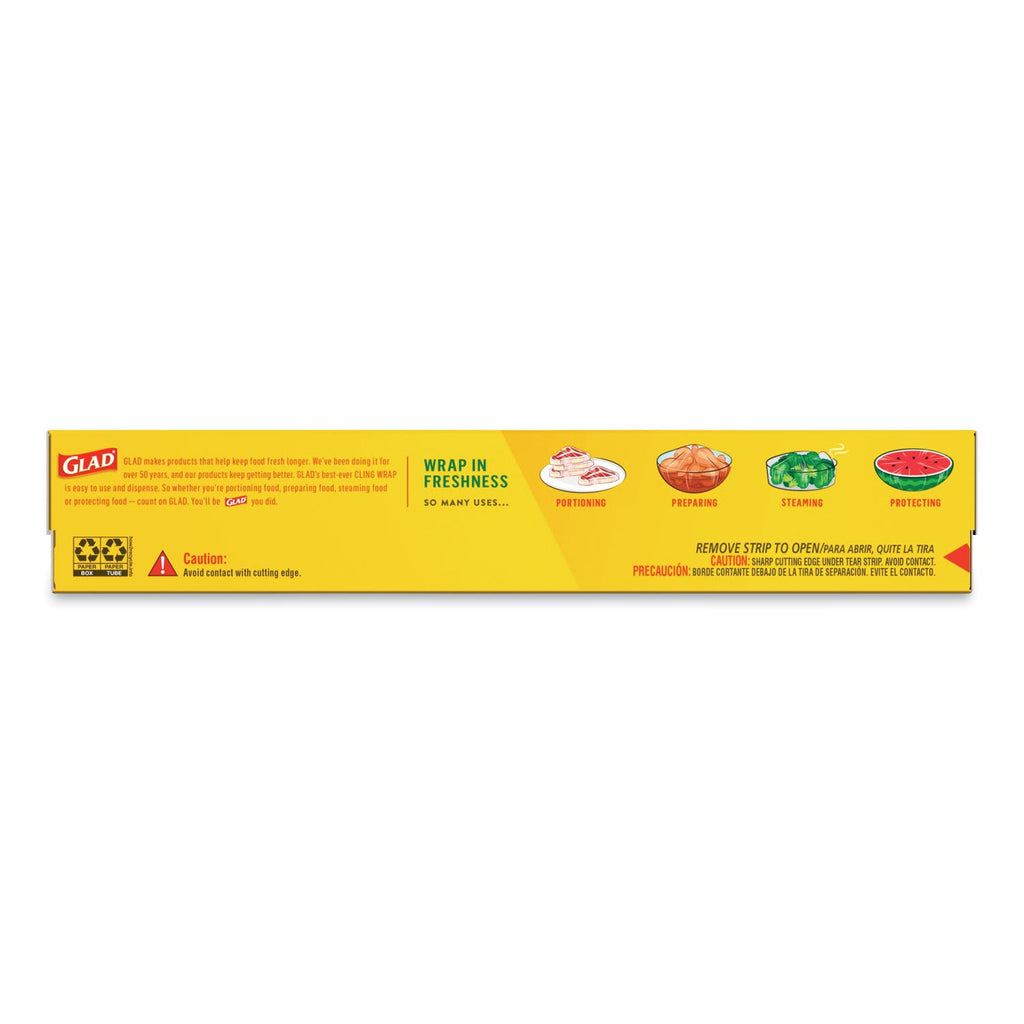 Glad ClingWrap Plastic Wrap, 200 Square Foot Roll, Clear, 12 Rolls/Carton